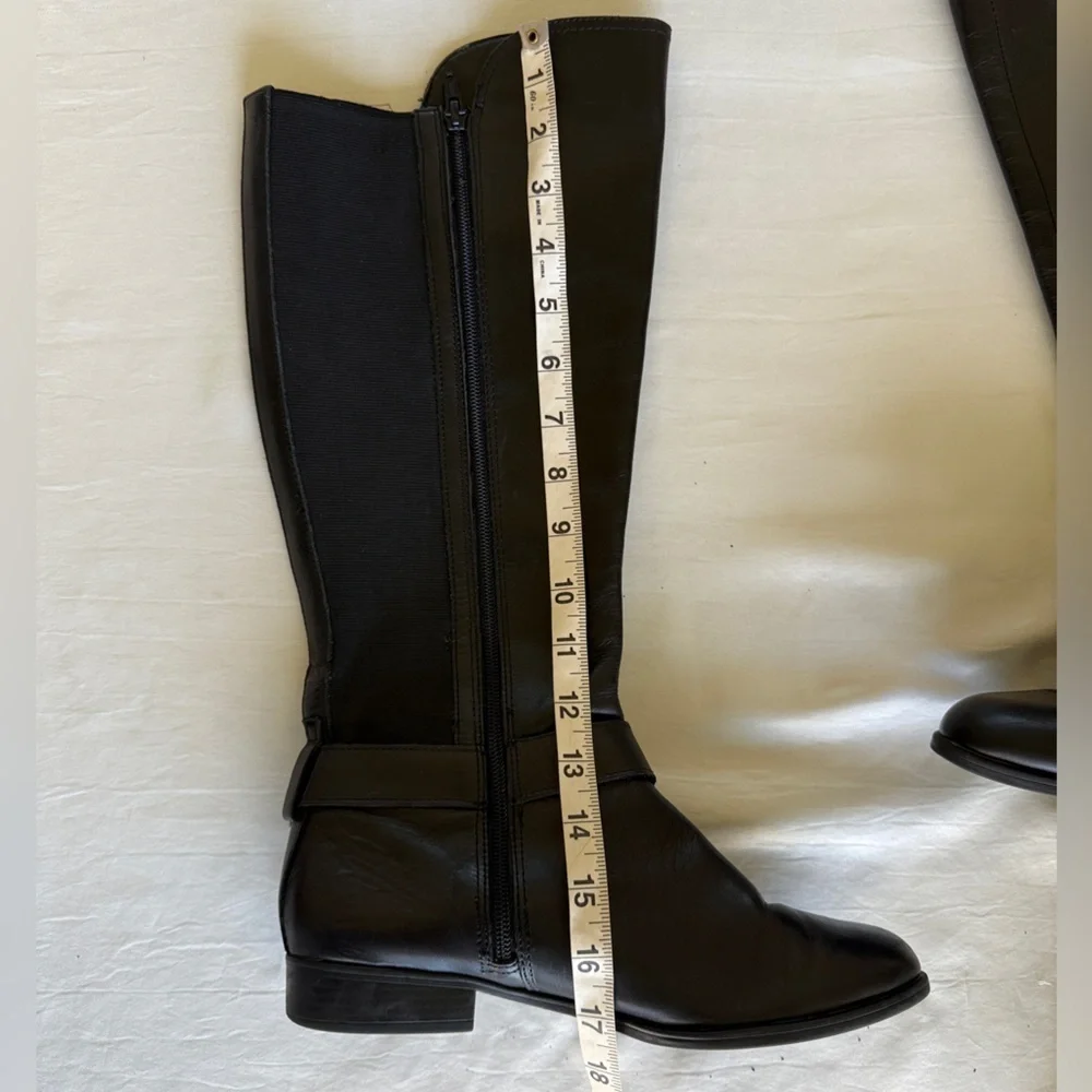 Liz Claiborne Black Leather Nicole Buckle Knee-High Riding Boots Stretch Sz 8.5M